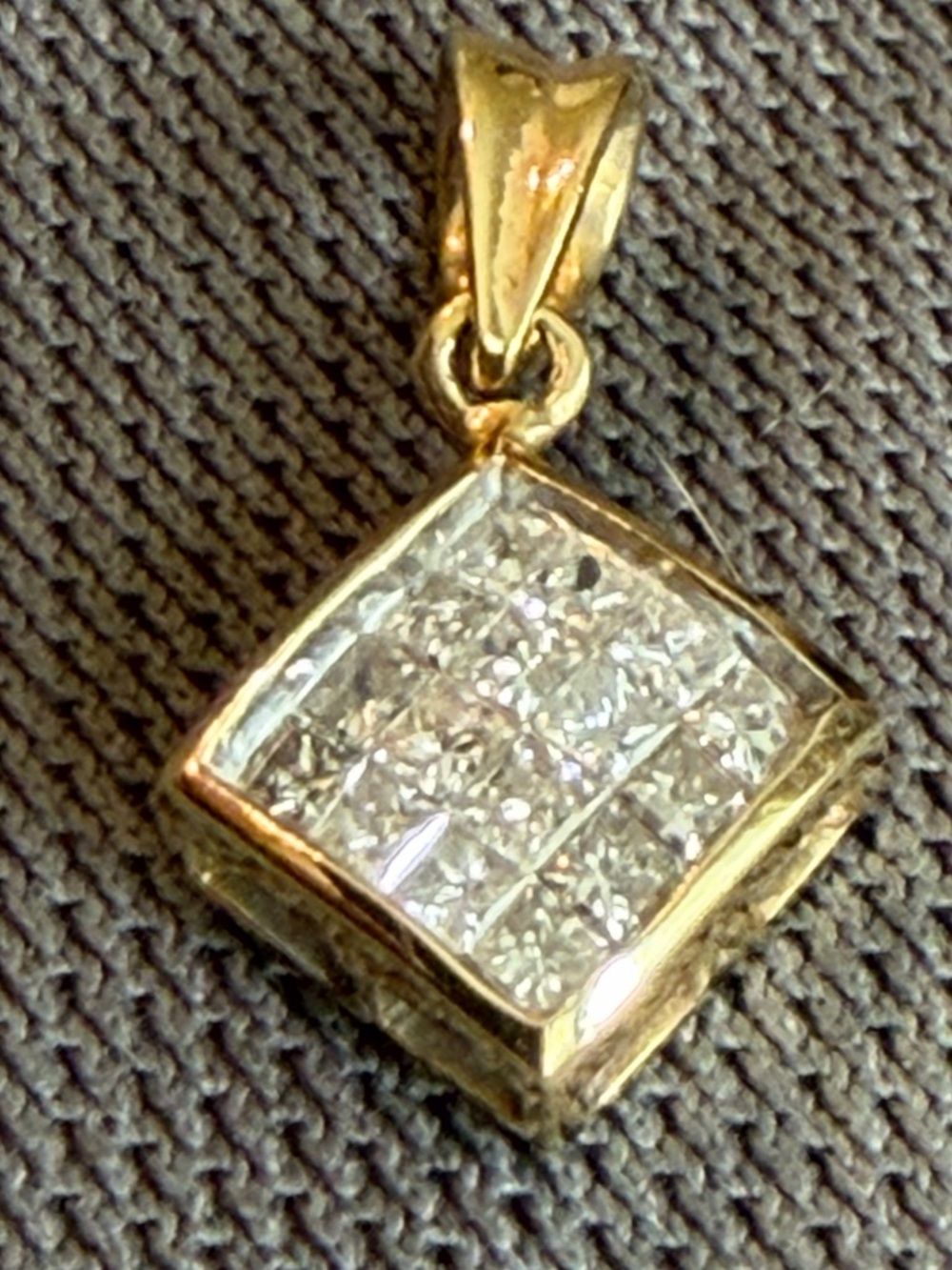 14K Yellow Gold Princess Cut .50 ctw Diamond Pendant on 14K Gold Chain